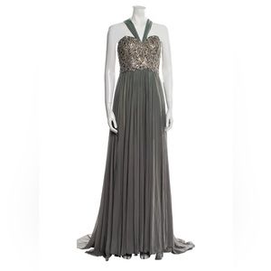 NWT Terani Couture Womens Green Sequin Crystal Halterneck Gown Long Dress Sz 4